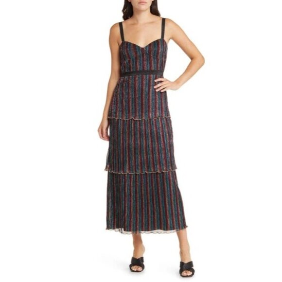 Saylor Aviva Dress in Rainbow Small New Womens Metallic Knit Midi - Picture 9 of 15